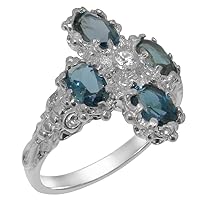 18k White Gold Cubic Zirconia & London Blue Topaz Womens Cluster Ring - Sizes 4 to 12 Available