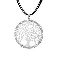 Ouran Tree of Life Necklace for Women,Charm Pendant Necklace with CZ Crystal Girls Long Cord Necklace Rhinestone Necklace