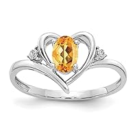 14k White Gold Oval Polished Prong set Open back Citrine Diamond Ring Size 7.00 Jewelry for Women