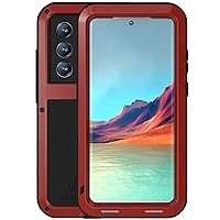 Metal Case Compatible with Samsung Galaxy S22/S22 Plus/S22 Ultra 10 FT Military Drop Protection Full Body Military Grade Shockproof Dustproof Cover (Red,S22)