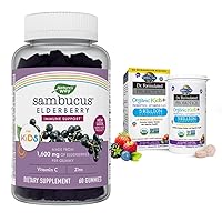 Nature's Way Sambucus Elderberry Gummies for Kids, 60 Gummies & Garden of Life Dr. Formulated Probiotics Organic Kids+ Plus Vitamin C & D, 30 Chewables