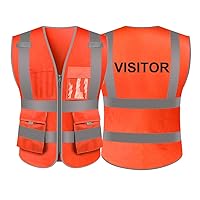 Visitor Safety Vest, 9 Pockets High Visibility Safety Vest With Reflective Strips-Orange-XXL
