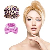 3 Packs Microfiber Hair Towel Wrap Set with Shower Cap and Makeup Headband, Quick Dry Hair Turbans for Curly Wet Hair, Ultra Absorbent Hair Drying Towel Wrap for Long Hair Anti-Frizz