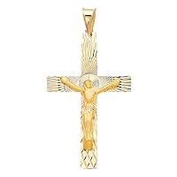 Solid 14k Yellow White Rose Gold Jesus Cross Crucifix Pendant Charm Diamond Cut Tri Color 37 x 25 mm