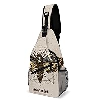 Psychedelic Death's Head Hawk Moth Sling Backpack Multipurpose Crossbody Shoulder Bag Printed Chest Bag Travel Hiking Daypack
