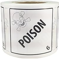 Hazard Class 6 D.O.T. Poison Labels 4x4 Inch Square 500 Adhesive Labels
