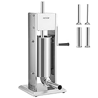 Manual 11LBS/5L Capacity, Two Speed 304 Stainless Steel Vertical Stuffer, Sausage Filling Machine with 4 Stuffing Tubes, Suction Base for Household or Commercial Use, 5L, Silver