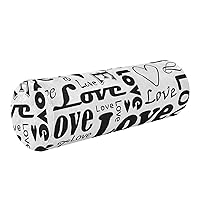 Bolster Pillow Covers Valentines Cute Hearts Love Text Black White Neck Roll Pillow Memory Foam 5.5