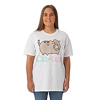 Pusheen Women's Short Sleeve T-Shirt | Ladies Cu-Tea Cat White Graphic Tee | Internet Cat Cute Top Daywear Gift for Her