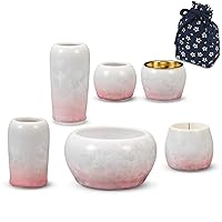 2G Select Buddhist Articles Set, Pink, Regular Size, Kyoto, Flower Crystal II, Set of 6, Kiyomizu Ware, Light Peach, Includes Small Items, 6 Pairs
