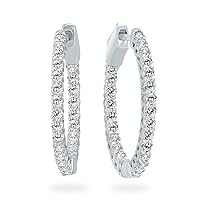 Certified 1 Carat TW - 3 Carat TW Round Diamond Hoop Earrings with Push Down Button Locks in 14K White Gold