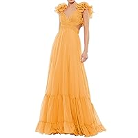 Chiffon Ruffle Prom Dresses Long for Women A Line Bridesmaid Dresses Tiered Backless Formal Evening Gowns