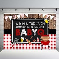 MEHOFOND 10x7ft BBQ Theme Party Backdrop Rustic Wooden Board White and Red Lattice Background Barbecue Baby Shower Party Banner Decor Photography Booth Props