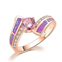 CiNily Silver Pink Fire Opal Pink Topaz CZ Women Jewelry Gemstone Rose Gold Filled Ring Size 5-13