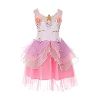 Sleeveless See Through Pearl Unicorn Layered Dress for Girls 2t-8