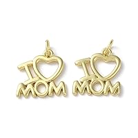 LiQunSweet 10 Pcs 18K Gold Plated Mother's Day Brass Charms Word I love Mom Charms for DIY Jewelry Bracelet Necklace Accessory Gifts