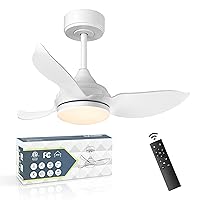 YOUKAIN Ceiling Fans, 30 lnch Small Ceiling fan with Lights and Remote Control, LED Indoor/Outdoor Ceiling Fan with 3 Reversible Blades for Bedroom, Kitchen, Patio, White, 30-YJ652-WH