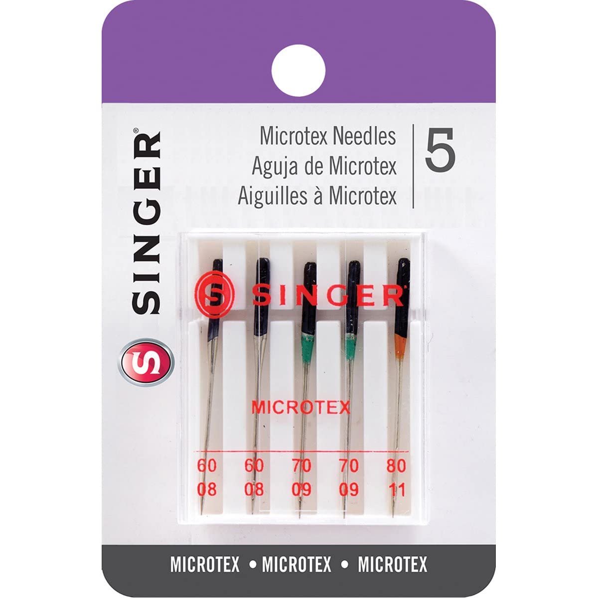 SINGER 04708 Assorted Universal Microtex Sewing Machine Needles, Sizes 60/8, 70/09, 80/11, 5-Count (Packaging May Vary)