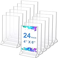 24 Pack Acrylic Sign Holder, Plastic Clear Table Display Holder Double Sided Menu Display Stands T Shaped Card Picture Frames for Office, Weddings, Meetings, Hotels, Restaurants (4 x 6 Inches)