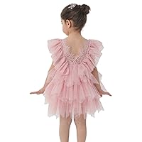 2Bunnies Girl Baby Toddler Flutter Sleeve Lace Back Tulle Flower Girl Dress