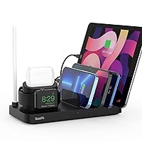 SooPii Charging Station, 7-in-1 Mobile Phone Charging Station with PD and QC3.0 Fast Charging Port, USB Charging Station, Compatible with iPhone / Tablets / Air Pods / iWatch, 5 Short Cables Included