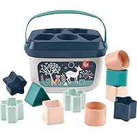 Fisher-Price Stacking Toy Baby’s First Blocks Set of 10 Shapes for Sorting Play Ages 6+ Months, Navy Fawn (Amazon Exclusive)