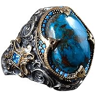 MenRing, Real Natural Azurite Gemstone Ring, 925 Sterling Silver Ring For Men, Stacking Ring Blue