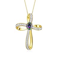 Rylos 14K Yellow Gold Cross Necklace Gemstone & Diamonds | Pendant With 18