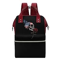 Amercian Flag Skull Roses Diaper Bag Backpack Travel Waterproof Mommy Bag Nappy Daypack