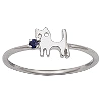 0.20 Ctw Blue Sapphire 925 Sterling Silver Tinny Animal Cat Ring