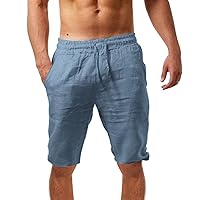 Mens Linen Pants Casual Elastic Waist Drawstring Beach Summer Pants with Pockets Lightweight Linen Trousers Joggers