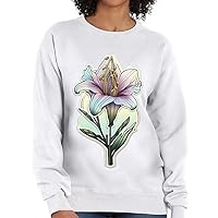 Lily Print Crewneck Sweatshirt - Flower Women's Sweatshirt - Beautiful Sweatshirt