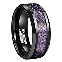 6mm 8mm Silver/Black Tungsten Rings for Men Women Black/Red/Green/Purple Carbon Fiber Celtic Dragon Inlay Fashion Jewelry Engagement Wedding Bands Beveled Edges Comfort Fit