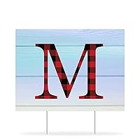 Red And Black Plaid Monogram Initial Yard Signs Initial Letter M Plastic Signs for Outside Lawn Sign Heavy Duty Rust Two Sided Print MADE IN USA 18x24 Inch Indoor Or Outdoor Use
