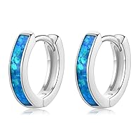 CERSLIMO Opal Hoop Earrings for Women Girls | Small S925 Sterling Silver Post Lab-created Fire Opal Huggie Earrings Hypoallergenic Jewelry Gifts