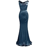 MUXXN Women's 1950s Classy Elegant Sleeveless Slim Fitted Fishtail Formal Prom Evening Long Dress Haze Blue XL