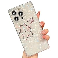 KERZZIL Girly Baby Bear Compatible with iPhone 14 Pro 6.1-inch Square Edge Case,Chic Slim Translucent Colorful Mother Shell Pearl Nice Day Soft TPU Silicone Protective Cases Cover