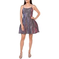 BLONDIE Womens Purple Ruffled Zippered Shine Off Shoulder Short Party Fit + Flare Dress 9