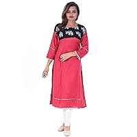 Indian 100% Cotton Elephant Print Women Red Color Plus Size Dress