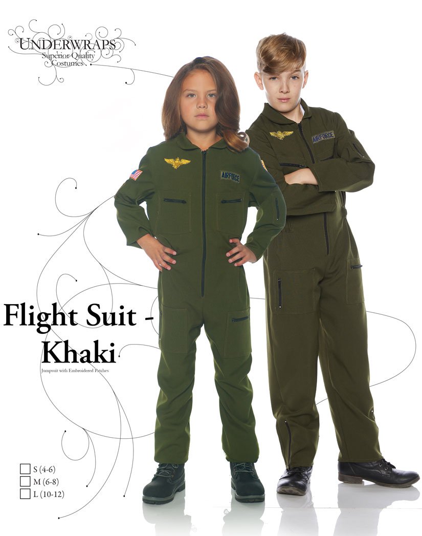 UNDERWRAPS Kid's Children's Air Force Flight Suit Costume - Khaki Childrens Costume, Green, Small