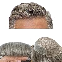 Hair System Replacement Toupee for Men French Swiss Lace Mens Toupee Poly Thin Skin Human Hair Piece Natural Bleached Knot (8