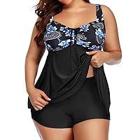 Yonique Plus Size Tankini Swimsuits for Women with Shorts Flyaway Bathing Suits 2 Piece Swimwear