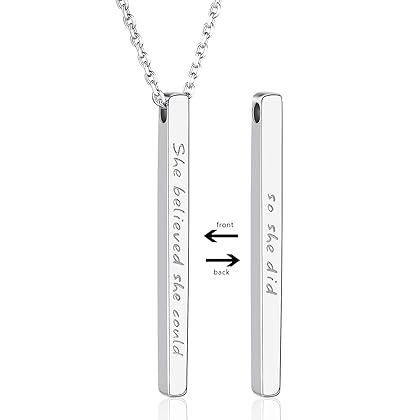 Annis Munn Women 925 Sterling Silver Bar Necklace Gift for Women Girl Jewelry Engraved ' She Believed She Could So She Did' Birthday Valentine's Day and Mother's Day Jewelry