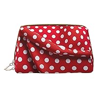 Red White Polka Dot Print Cosmetic Bags,Leather Makeup Bag Small For Purse,Cosmetic Pouch,Toiletry Clutch For Women Travel