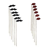 12 Pc Photo Booth Party Props Mustache on a Stick Glitter Foamy Black