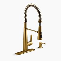 KOHLER K-REC22745-SD-2MB Semi-Professional Kitchen Faucet with Soap Dispenser/Lotion Dispenser, Commercial Kitchen Sink Faucet with Pull-Down Sprayhead, Vibrant Brushed Moderne Brass