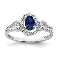 925 Sterling Silver Polished Open back Created Sapphire and Diamond Ring Jewelry Gifts for Women - Ring Size Options: 10 5 6 7 8 9