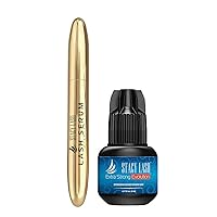 Extra Strong Evolution Eyelash Extension Glue 5ml & Stacy Lash Serum 5ml for Lashes Growth & Thickness/Enhancing Natural Eyelashes/with Biotin / 1-2Sec Drying/Retention 8 Weeks/Black Adhesive