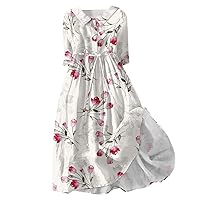 Floral Dresses for Women 2024, Women's Casual Print Lapel Collar Button 3/4 Sleeve Clothing Straps, S XXXL