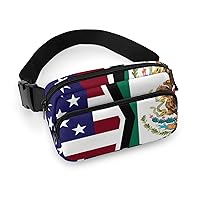 American and Mexican Flag Fanny Pack Adjustable Bum Bag Crossbody Double Layer Waist Bag for Halloween